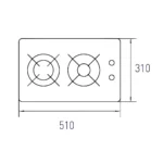 Plano acotado del anafe a gas Spezia II TST: 310 mm de ancho por 510 mm de profundidad