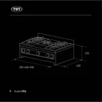 Plano acotado del anafe a gas de apoyo semi industrial CFA TST: 620 mm de profundidad y 220 mm de alto