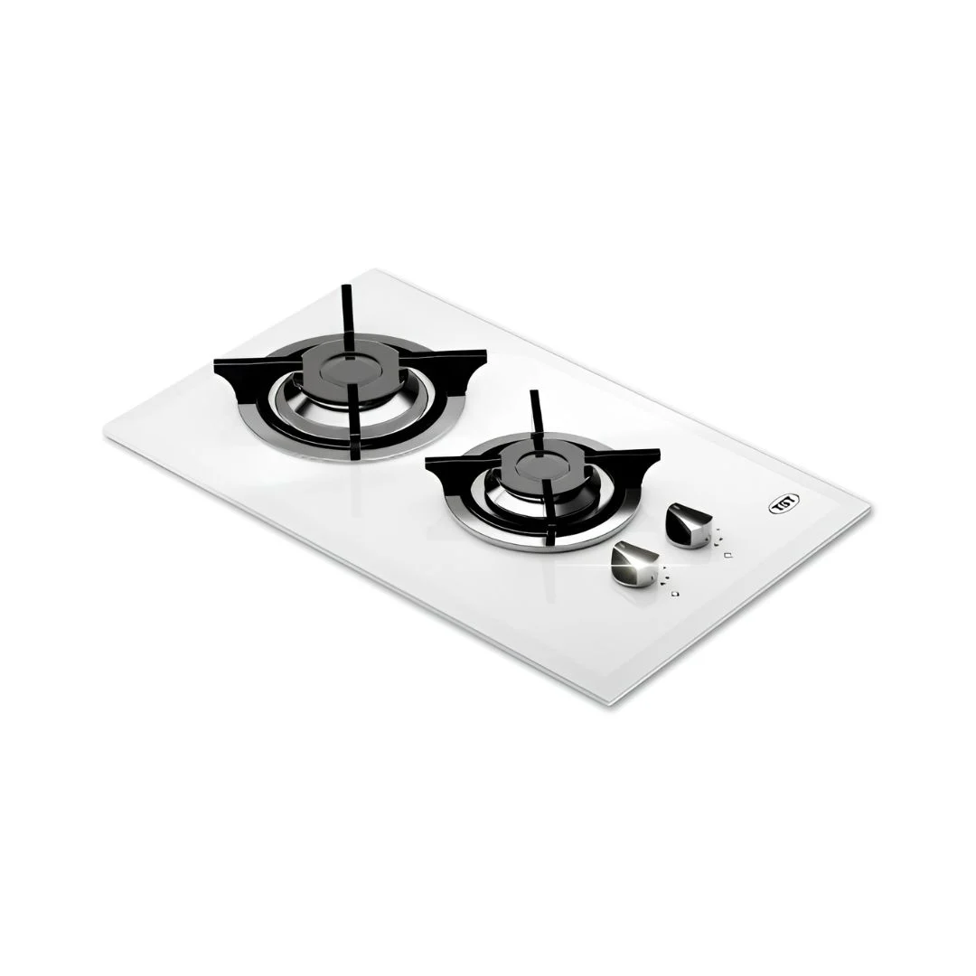 Anafe a gas de 2 hornallas Spezia II TST con superficie de vidrio templado blanco y rejillas individuales