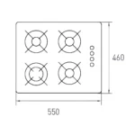 Plano acotado del anafe a gas Spezia IV TST: 550 mm de ancho por 460 mm de profundidad