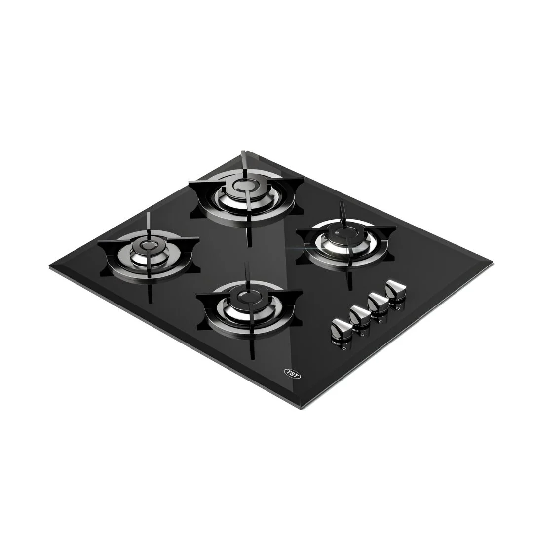 Anafe a gas de 4 hornallas Spezia IV TST con superficie de vidrio templado negro y rejillas individuales