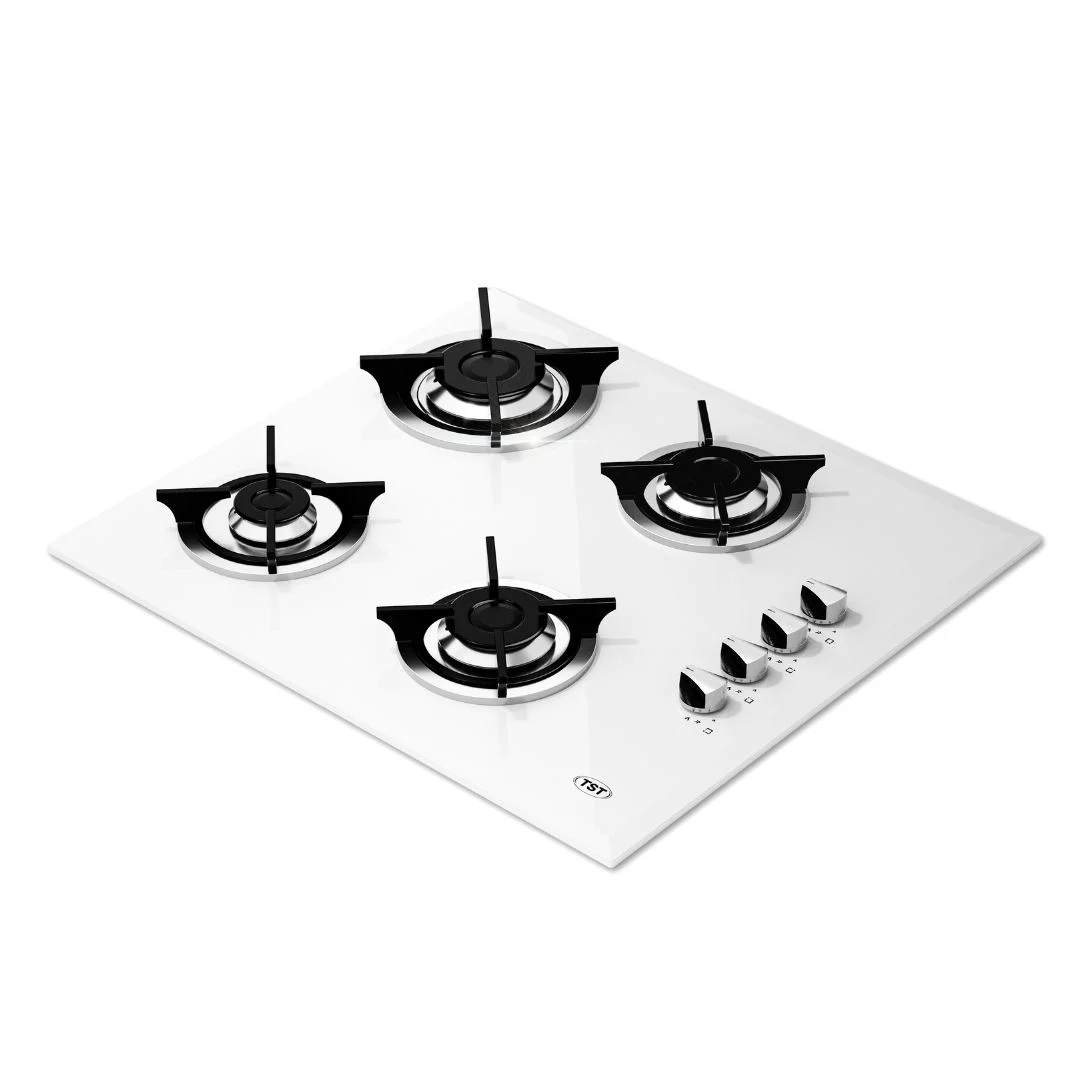 Anafe a gas de 4 hornallas Spezia IV TST con superficie de vidrio templado blanco y rejillas individuales