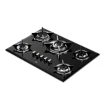 Anafe a gas de 5 hornallas Spezia V TST con superficie de vidrio templado negro y rejillas individuales